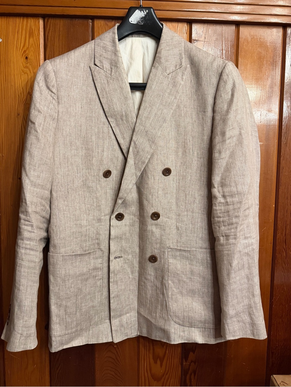 Zara Double-Breasted Relaxed Fit Linen Sport Coat in Light Beige